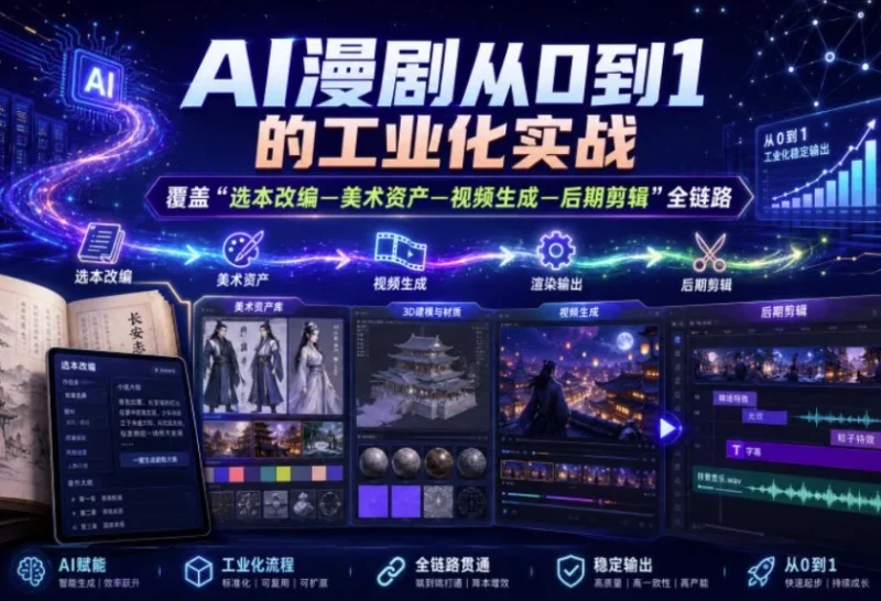 AI漫剧从0到1的工业化实战，覆盖“选本改编—美术资产—视频生成—后期剪辑”全链路课程-大伟资源网