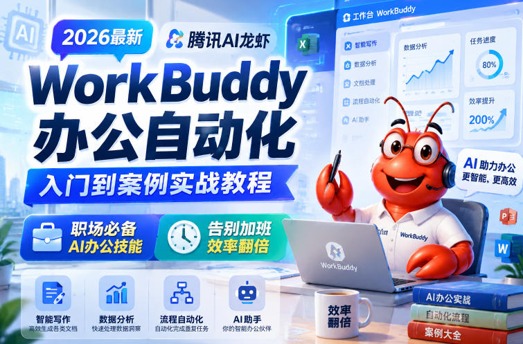 2026最新腾讯AI龙虾WorkBuddy办公自动化入门到案例实战教程，职场必备AI办公技能，告别加班，效率翻倍-大伟资源网