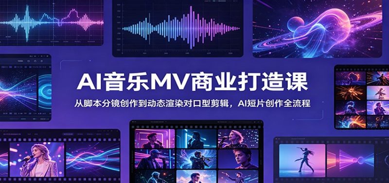 AI音乐MV商业打造课：从脚本分镜创作到动态渲染对口型剪辑，AI短片创作全流程-大伟资源网
