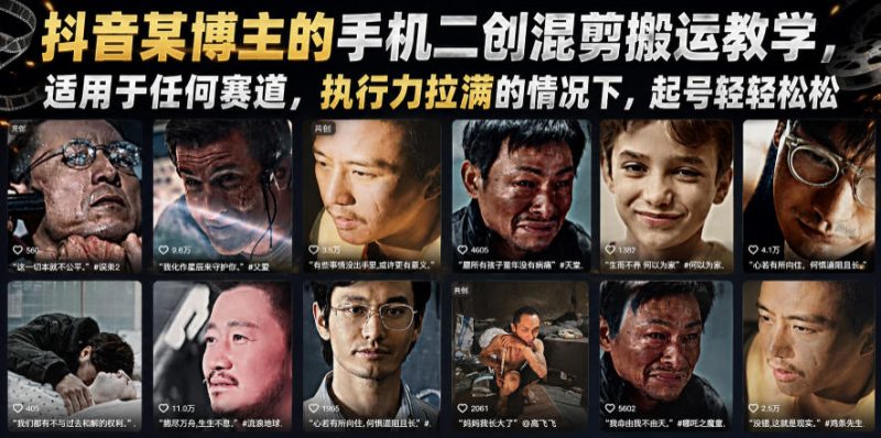 抖音某博主的手机二创混剪搬运教学，适用于任何赛道，执行力拉满的情况下，起号轻轻松松-大伟资源网