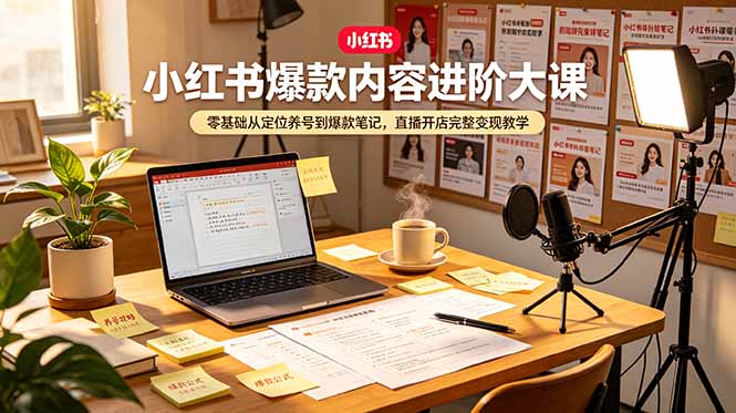 小红书爆款内容进阶大课，零基础从定位养号到爆款笔记，直播开店完整变现教学-大伟资源网