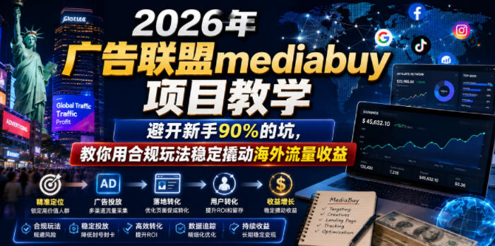 2026年老董賺美刀广告联盟mediabuy项目教学，避开新手90%的坑，教你用合规玩法稳定撬动海外流量收益-大伟资源网