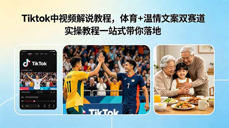 Tiktok中视频解说教程，体育+温情文案双赛道实操教程一站式带你落地-大伟资源网