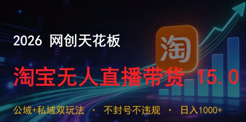 2026网创天花板，淘宝无人直播带货15.0，公域+私域双玩法，日入1k+，不违规不封号【揭秘】-大伟资源网