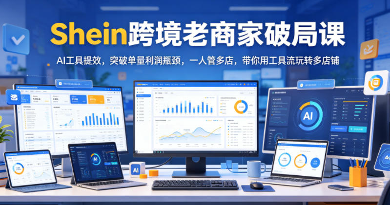 Shein跨境老商家破局课，AI工具提效，突破单量利润瓶颈，一人管多店，带你用工具流玩转多店铺-大伟资源网