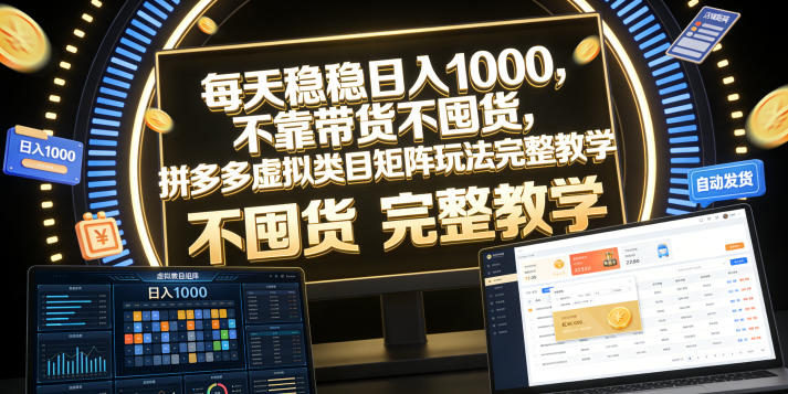 每天稳稳日入1000，不靠带货不囤货，拼多多虚拟类目矩阵玩法完整教学【揭秘】-大伟资源网
