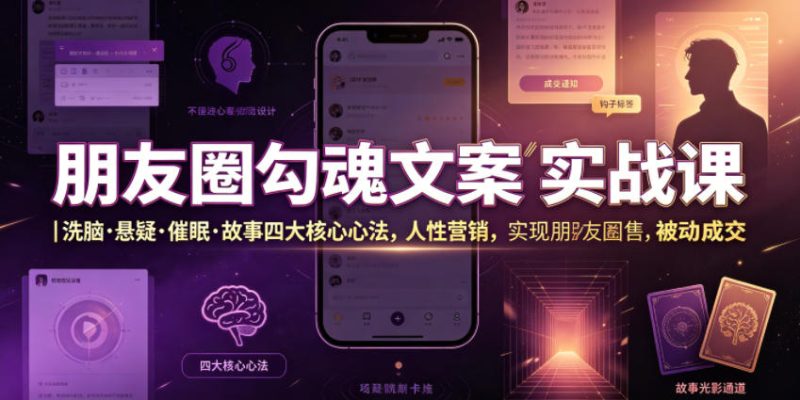 朋友圈勾魂文案实战课｜洗脑·悬疑·催眠·故事四大核心心法，吃透人性营销，实现朋友圈不销而售被动成交-大伟资源网