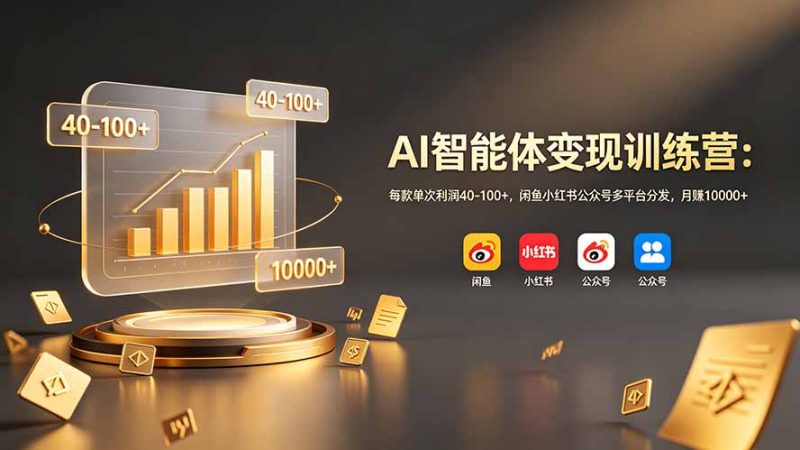 AI智能体变现训练营：每款单次利润40-100+，闲鱼小红书公众号多平台分发，月赚10000+-大伟资源网