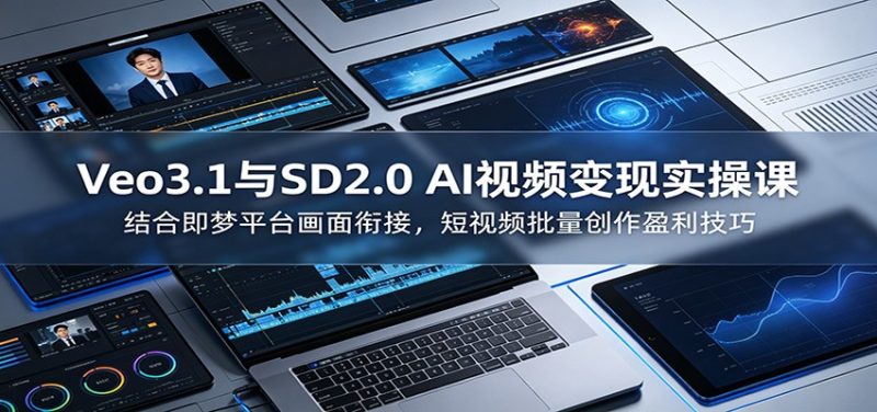 Veo3.1与SD2.0 AI视频变现实操课课：结合即梦平台画面衔接，短视频批量创作盈利技巧-大伟资源网