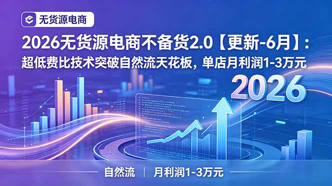 2026无货源电商不备货2.0【更新-6月】：超低费比技术突破自然流天花板，单店月利润1-3万元-大伟资源网