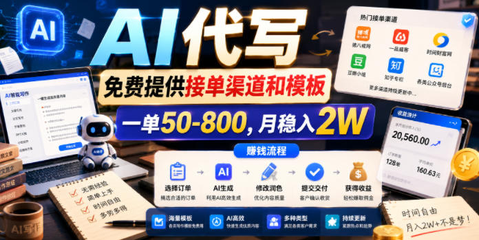 AI代写，免费提供接单渠道和模板，一单50-800，月稳入2W【揭秘】-大伟资源网