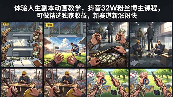 体验人生副本动画教学， 抖音32W粉丝博主课程，可做精选独家收益，新赛道新涨粉快-大伟资源网