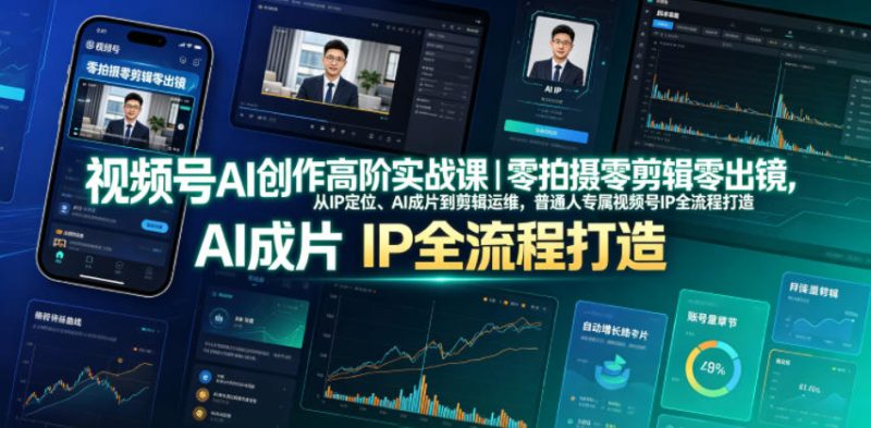 视频号AI创作高阶实战课｜零拍摄零剪辑零出镜，从IP定位、AI成片到剪辑运维，普通人专属视频号IP全流程打造-大伟资源网