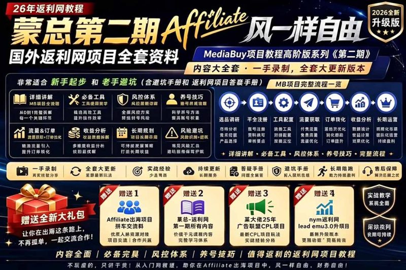 2026国外返利网高阶二期教程，深耕MediaBuy项目变现玩法，系统化进阶突破运营收益瓶颈-大伟资源网