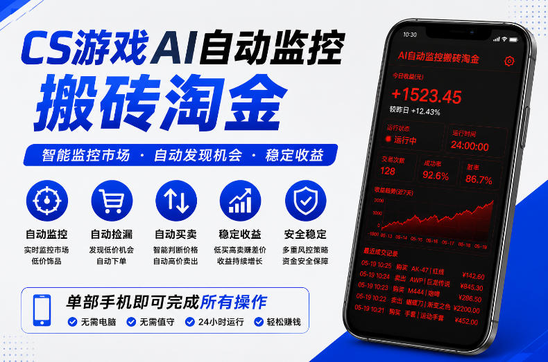 CS游戏AI自动监控搬砖淘金，稳定运行多年，支持任何形式验证，日入300+【揭秘】-大伟资源网