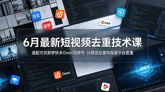 6月最新短视频去重技术课，适配可灵即梦快手Omni视频号，分镜底层重构规避平台查重-大伟资源网