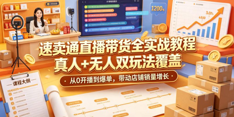 速卖通直播带货全实战教程，真人+无人双玩法覆盖，从0开播到爆单，带动店铺销量增长-大伟资源网