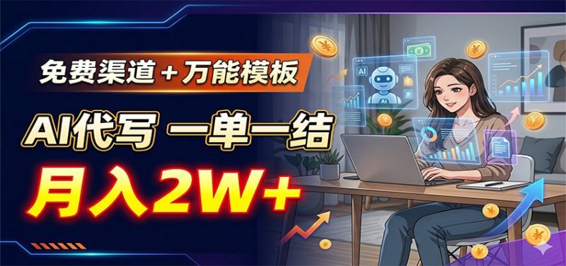 免费渠道+万能模板，AI代写一单一结，月入2W+-大伟资源网