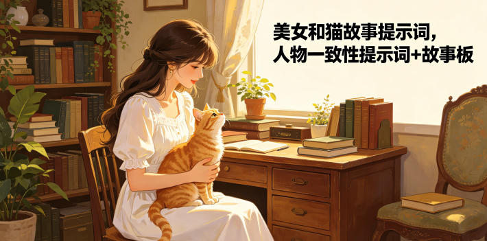 美女和猫故事提示词，人物一致性提示词+故事板-大伟资源网