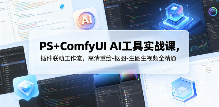 PS+ComfyUI AI工具实战课，插件联动工作流，高清重绘-抠图-生图生视频全精通-大伟资源网
