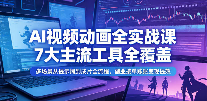 AI视频动画全实战课，7大主流工具全覆盖，多场景从提示词到成片全流程，副业接单账号变现提效-大伟资源网