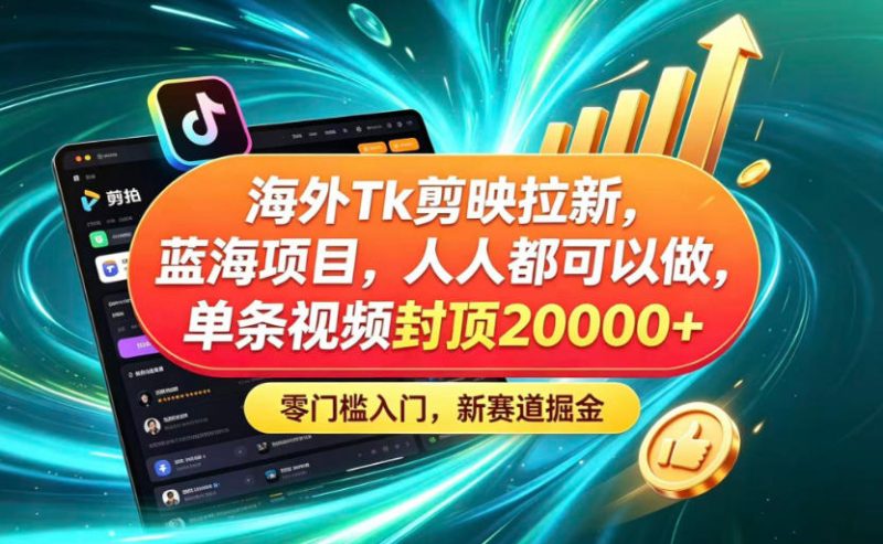 海外TK剪映拉新蓝海赛道！零门槛普通人可上手，单条视频收益上限2W+-大伟资源网