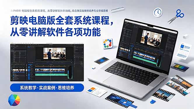 剪映电脑版全套系统课程，从零讲解软件各项功能，结合海量实战案例培养专业剪辑思维-大伟资源网