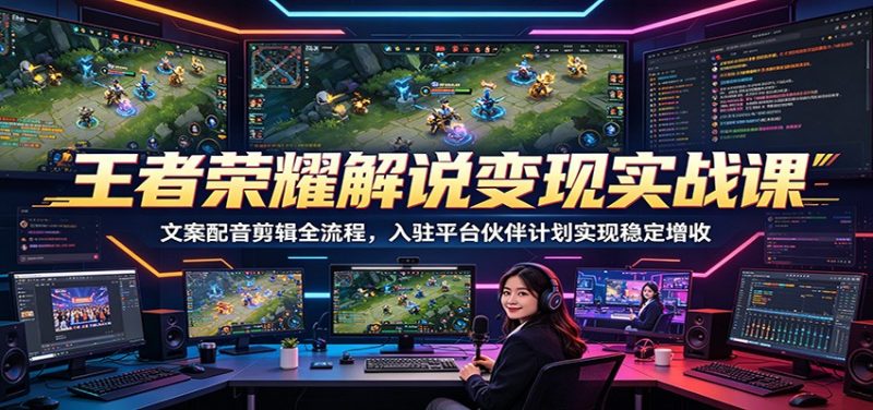 王者荣耀解说变现实战课：文案配音剪辑全流程，入驻平台伙伴计划实现稳定增收-大伟资源网