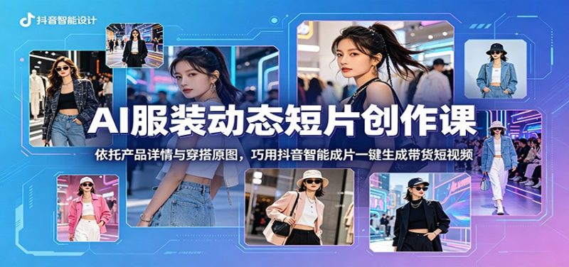 AI服装动态短片创作课：依托产品详情与穿搭原图，巧用抖音智能成片一键生成带货短视频-大伟资源网