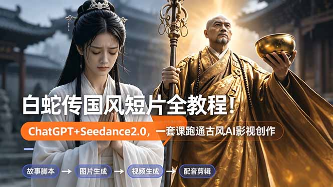 白蛇传-国风短片全教程！ChatGPT+Seedance2.0，一套课跑通古风AI影视创作-大伟资源网
