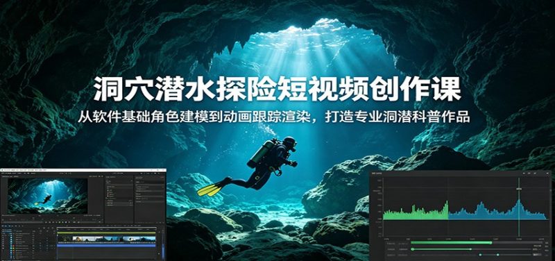 洞穴潜水探险短视频创作课：从软件基础角色建模到动画跟踪渲染，打造专业洞潜科普作品-大伟资源网