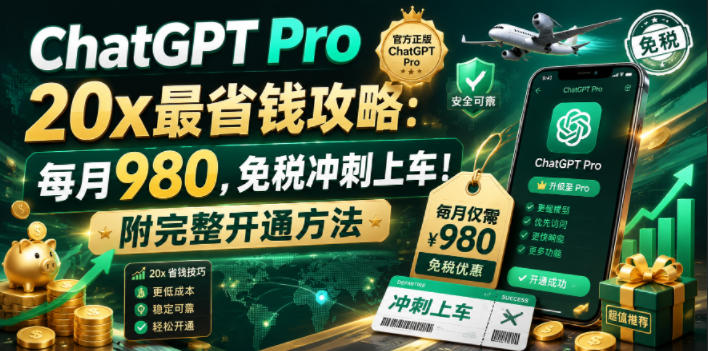 ChatGPT Pro 20x最省钱攻略：每月980，免税冲刺上车！附完整开通方法【文档】-大伟资源网