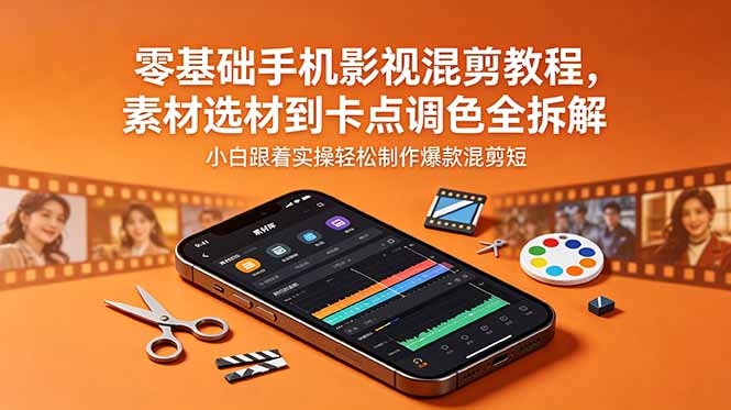 零基础手机影视混剪教程，素材选材到卡点调色全拆解，小白跟着实操轻松制作爆款混剪短片-大伟资源网