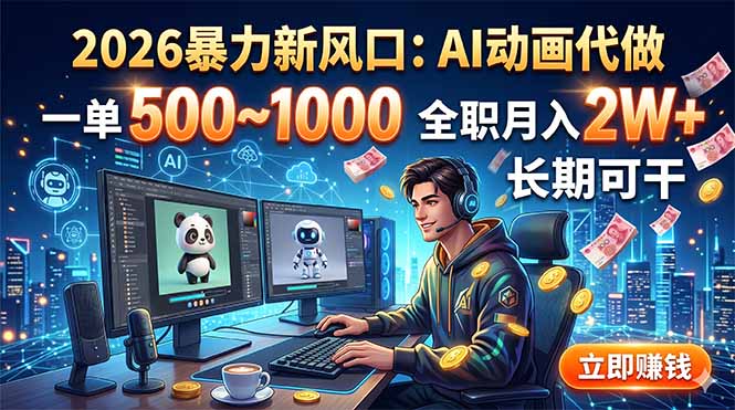 2026暴力新风口：AI动画代做，一单500~1000，全职月入2W+，长期可干-大伟资源网