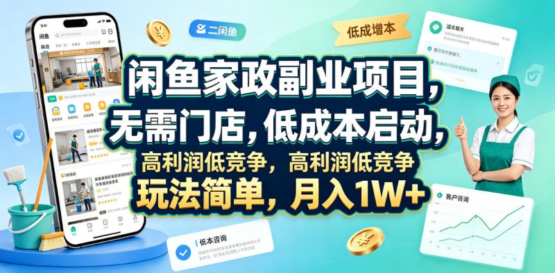 闲鱼家政副业项目，无需门店，低成本启动，高利润低竞争，玩法简单，月入1W+-大伟资源网