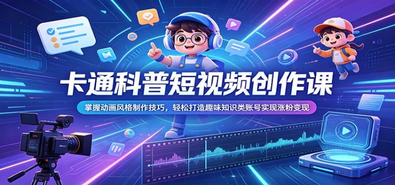 卡通科普短视频创作课：掌握动画风格制作技巧，轻松打造趣味知识类账号实现涨粉变现-大伟资源网