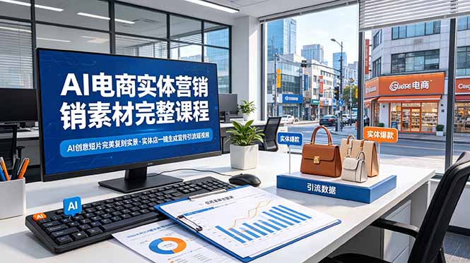 AI电商实体营销素材完整课程，AI创意短片完美复刻实景，实体店一键生成宣传引流短视频-大伟资源网