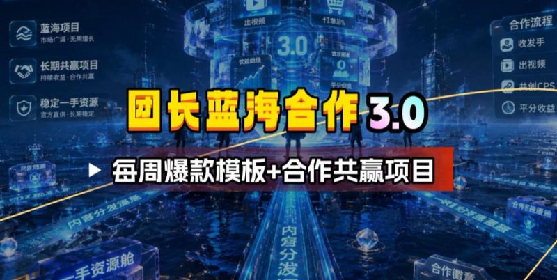 团长蓝海合作3.0，每周爆款模板+合作共赢项目-大伟资源网