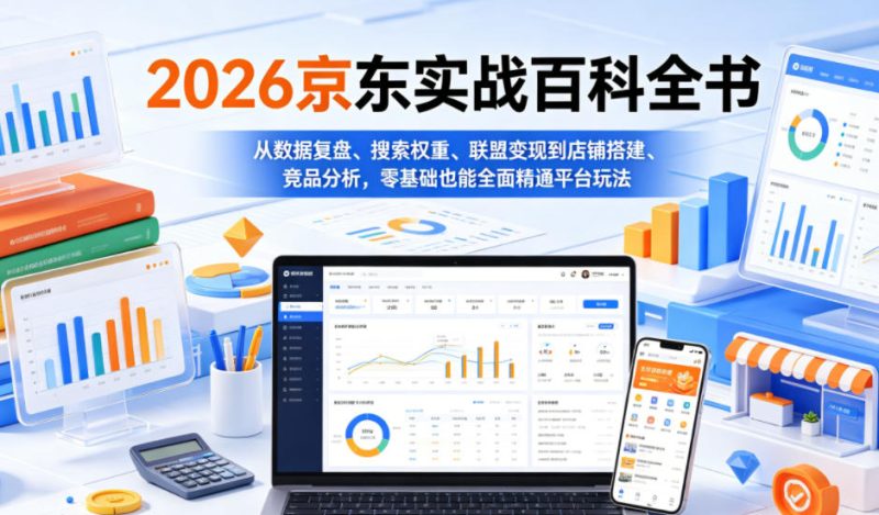 2026京东实战百科全书，从数据复盘、搜索权重、联盟变现到店铺搭建、竞品分析，零基础也能全面精通平台玩法-大伟资源网