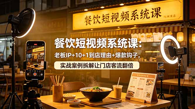 餐饮短视频系统课：老板IP+10+1到店理由+爆款钩子，实战案例拆解让门店客流翻倍-大伟资源网