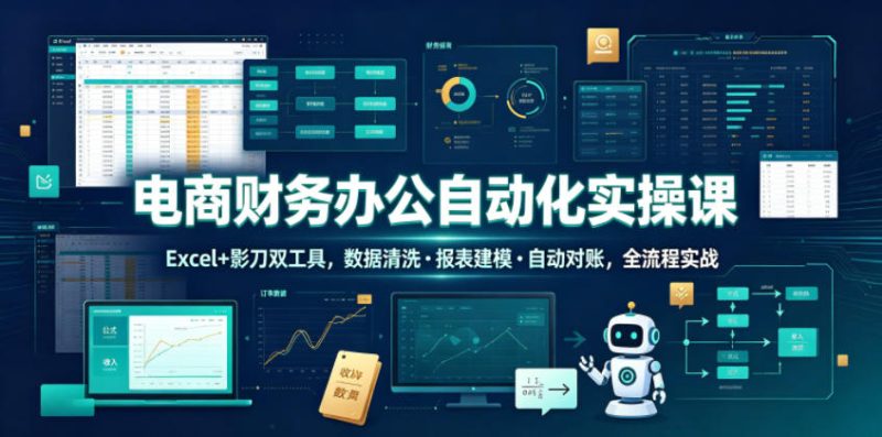 电商财务办公自动化实操课，Excel+影刀双工具，数据清洗・报表建模・自动对账，全流程实战-大伟资源网