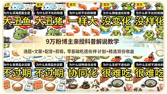 9w粉博主亲授科普解说教学：选题+文案+配音+剪辑，零基础吃透伙伴计划+精选双份收益-大伟资源网