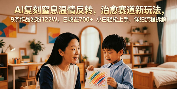 AI复刻窒息温情反转，治愈赛道新玩法，9条作品涨粉122W，日收益700+ 小白轻松上手，详细流程拆解-大伟资源网