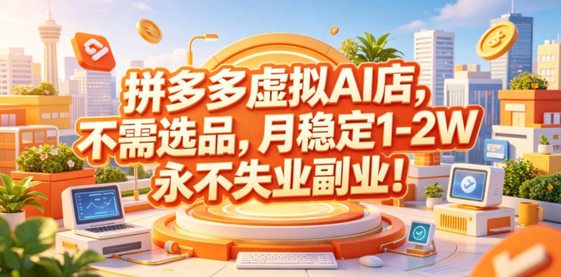 拼多多虚拟AI店，不需选品，月稳定1-2W，永不失业副业！【揭秘】-大伟资源网