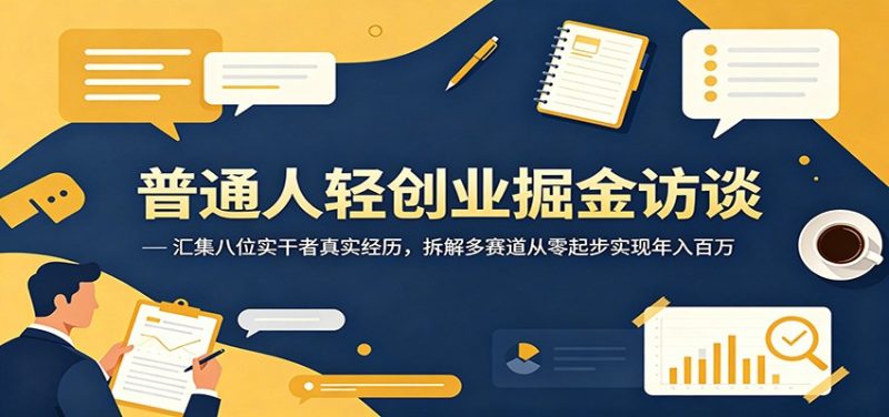 普通人轻创业掘金访谈：汇集八位实干者真实经历，拆解多赛道从零起步实现年入百万-大伟资源网