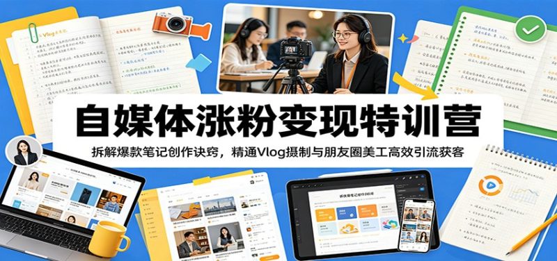 自媒体涨粉变现特训营：拆解爆款笔记创作诀窍，精通Vlog摄制与朋友圈美工高效引流获客-大伟资源网