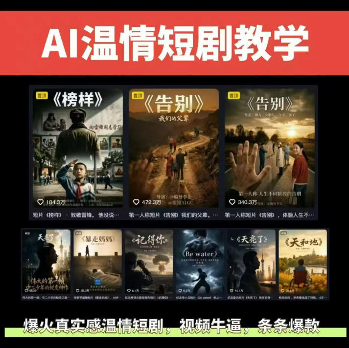 抖音58W粉丝博主的AI温情短剧玩法，条条爆款，伙伴计划+精选独家收益，商单收徒等(更新6月)-大伟资源网