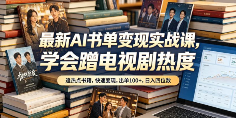 最新AI书单变现实战课，学会蹭电视剧热度，追热点书籍，快速变现，出单100+，日入四位数-大伟资源网