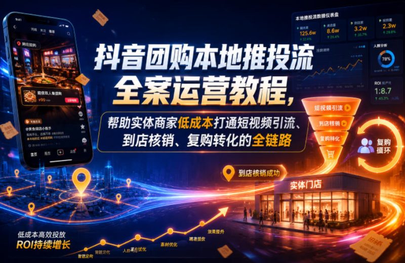 抖音团购本地推投流全案运营教程，帮助实体商家低成本打通短视频引流、到店核销、复购转化的全链路-大伟资源网