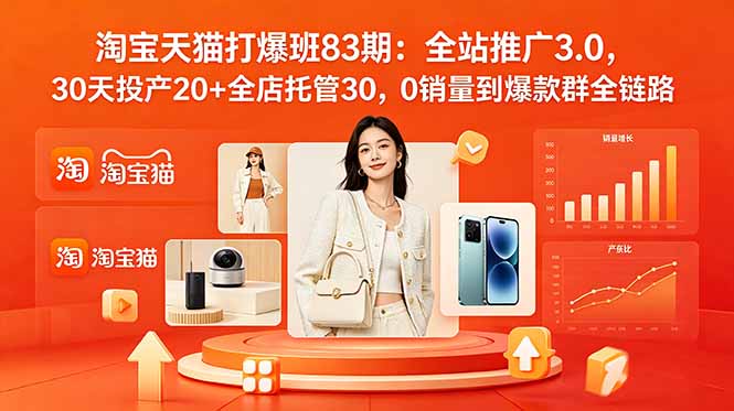 2026淘宝天猫打爆班83期：全站推广3.0，30天投产20+全店托管30，0销量到爆款群全链路-大伟资源网